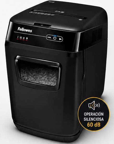 Fellowes cross-cut paper shredder shown in the Trituradoras MX service brochure